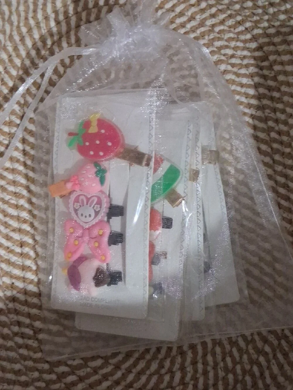 Mint Pink Strawberry & Bunny Kids Hair Clip Set